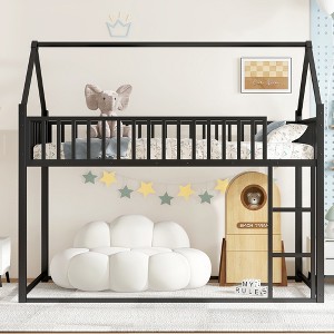 Twin Size House Floor Bed with Detachable Slats and Guardrails - 1 of 4