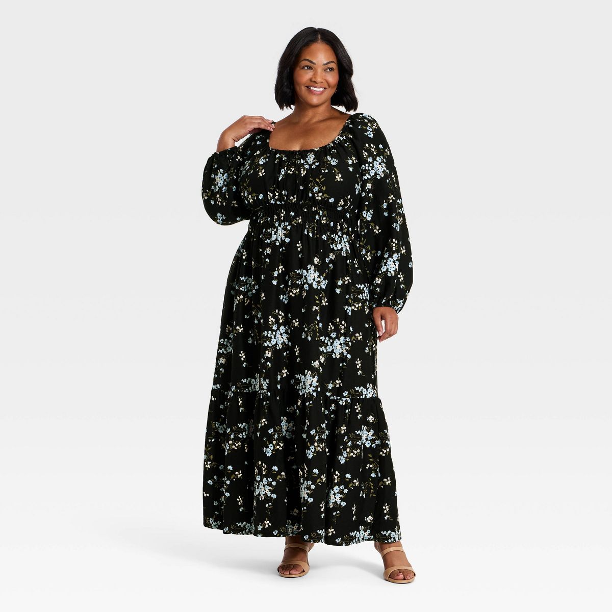 Women's Plus Long Sleeve Front Tie Tiered Maxi Dress - Ava & Viv™ - thumbnail 6
