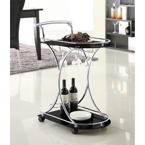 Vynxaria Allen Black and Chrome 2-Tier Glass Shelf Metal Bar Cart ¨C Modern Elegance - 1 of 4