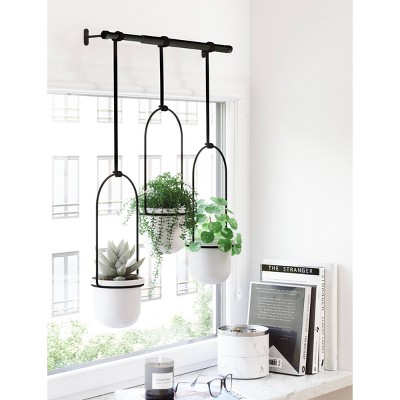 Triflora Adjustable White/Black Indoor Hanging Planter