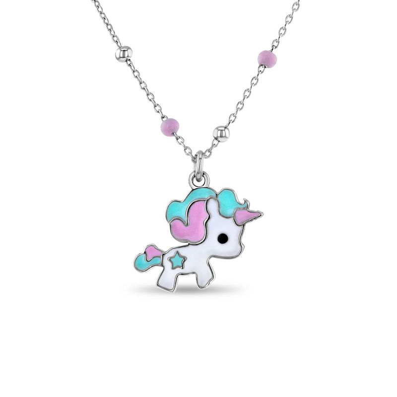 Girls' Pastel Enamel Unicorn Sterling Silver Necklace - In Season Jewelry, 1 of 5
