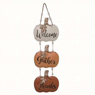 Transpac Metal Multicolor Harvest Pumpkin Welcome Hanger