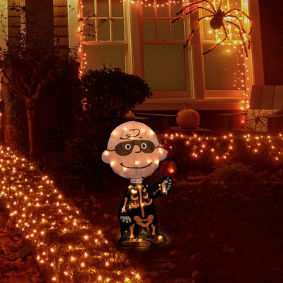 Charlie Brown Skeleton Pre-lit Halloween Decoration, 18 inches, Multicolor Plastic