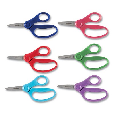 Fiskars Kids Scissors, Pointed Tip, 5" Long, 1.75" Cut Length, Straight Handles, Randomly Assorted Colors