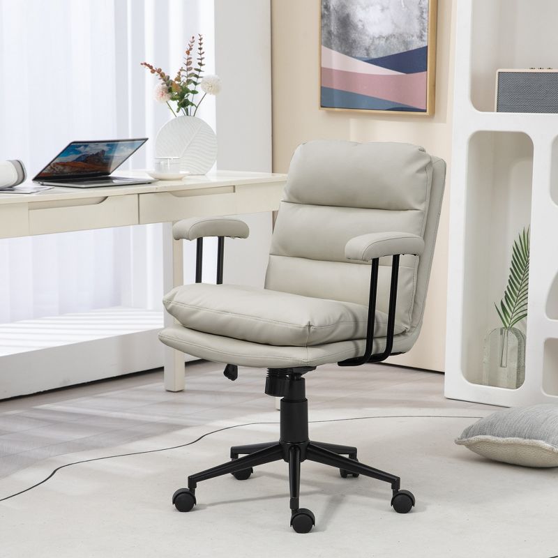 HOMCOM Office Chair with Swivel Wheels, Adjustable Height, Double-tier Padded, Comfy Computer Chair for Home Office, 2 of 7