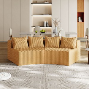 CAVINAS Curved Modular Sectional Sofa with 2 Seats,Symmetrical Semi Circular for Living Room,Modern Cloud Couch Sectional,2 Pillows per module,Yellow - 1 of 4