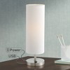 360 Lighting Heyburn Modern Accent Table Lamp 20" High Brushed Steel with USB and AC Power Outlet in Base Off White Cylinder Shade for Bedroom Desk - 2 of 4