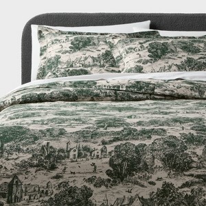 King 3pc Holiday Toile Duvet Set Green - Threshold™ : Target