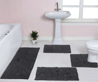 Bell Flower Collection Cotton Floral Pattern Tufted Bath Rug Set Pack of 4 - Home Weavers