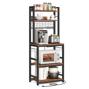 VASAGLE Hutch Bakers Rack with Power Outlet, 14 Hooks Microwave Stand, Adjustable Coffee Bar with Metal Wire Panel, Kitchen Storage Shelf - 1 of 4