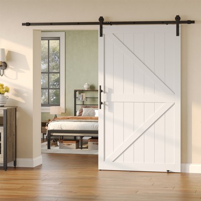 Bestier 36in x87in/48in x 84in Wood Sliding Door with Hardware Kit & Handle Included, Solid Barn Door Slab Covered with Water-Proof PVC Surface