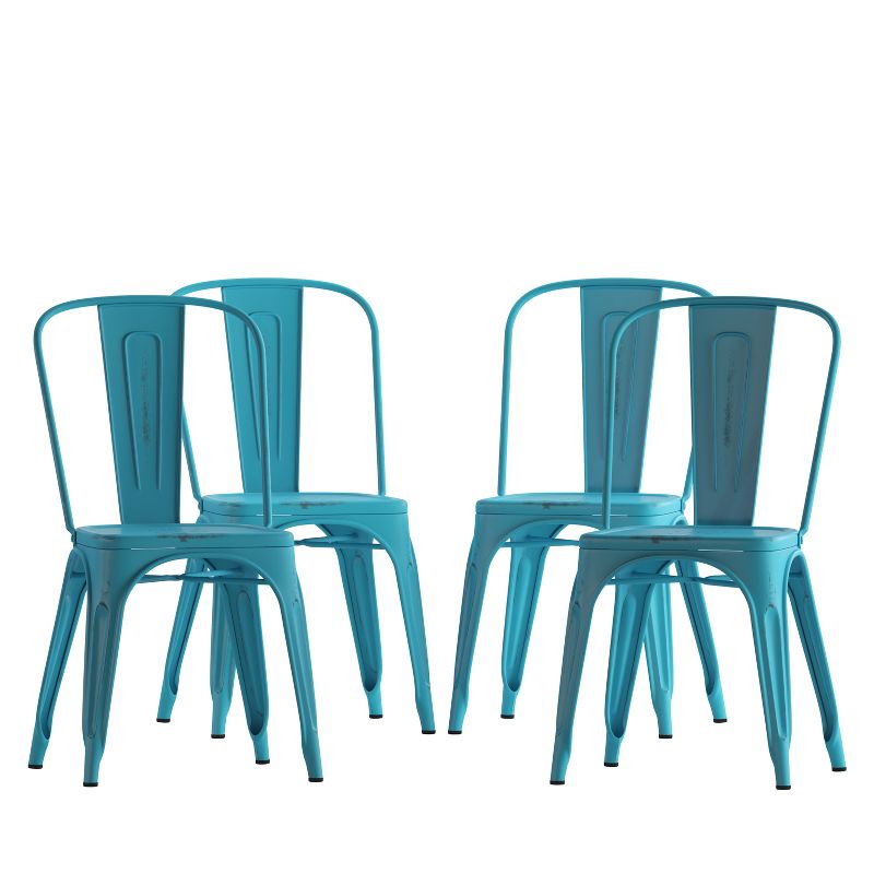 Flash Furniture Commercial Grade 4 Pack Distressed Metal Indoor-Outdoor Stackable Chair, 1 of 12