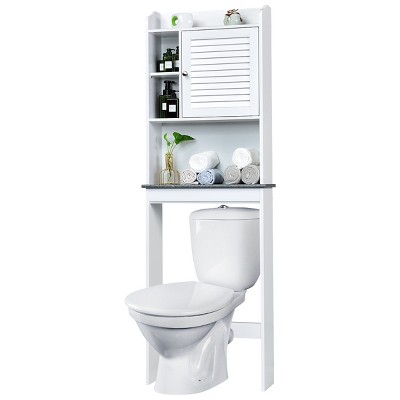 MUPATER Bathroom Over-The-Toilet Storage Cabinet Organizer with Shelves and  Doors, Small Freestanding Toilet Shelf Space Saver with Anti-Tip Design