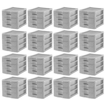 Sterilite Medium Weave 3 Drawer Storage Unit Versatile Organizer Plastic Container for Home Desktop, Countertops, and Closets, Cement Gray, 16-Pack