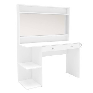 Boahaus Lucinda Makeup Vanity with Unlit Mirror 2 Drawers and 2 Open Shelves White - 1 of 4