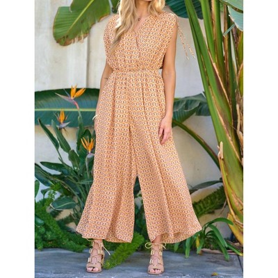 Women's Printed V-neck Sleeveless Jumpsuit - DAVI & DANI