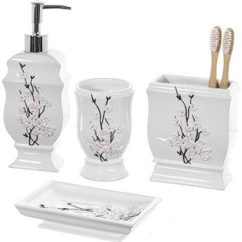 Creative Scents Silver Bathroom Accessories Set - Mosaic Glass 6 Piece Bathroom Set Includes: Toilet Brush and Holder Set, Tissue Box Cover, Toothbrus