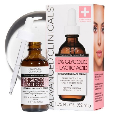 Advanced Clinicals 10% Glycolic Acid Peel Face Serum with Salicylic Acid for Pores and Fine Lines. 1.75 Fl Oz
