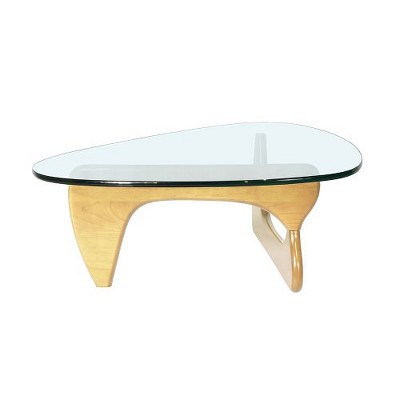 CENGHU Modern Practical Triangle Coffee Table,  Glass Tea Table with Solid Wood Legs, End Table, Side Table for Living Room, Dining Room, Bedroom