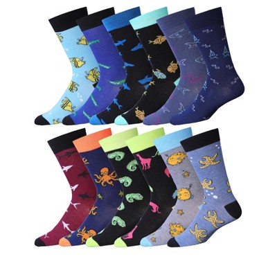JAMES FIALLO Men's 12 Pairs Casual Fashion Colored Assorted Designs Dress Socks for Men