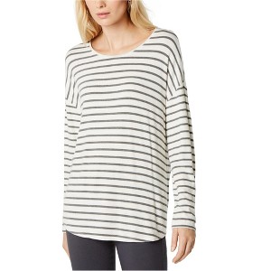 I.N.C International Concepts Womens Striped Basic T-Shirt, Grey, Medium - 1 of 1