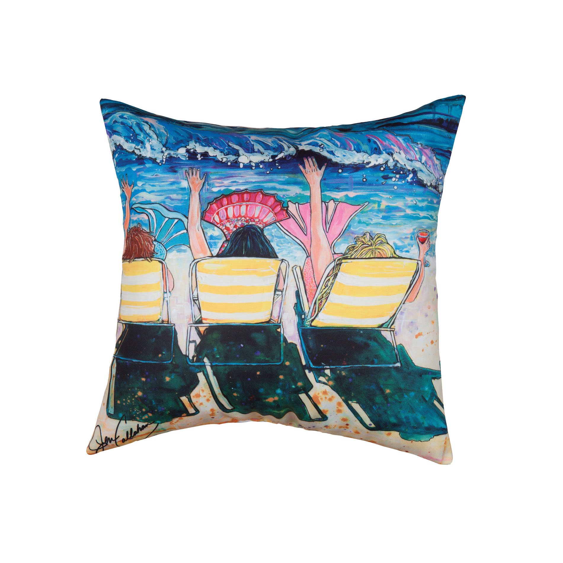 C&F Home Mermaid Beach Party Indoor/Outdoor Throw Pillow, 18" x 18"
