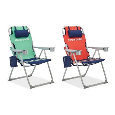 2pk Backback Lawn Chairs with Silver Frame - Green/Orange - Life is Good