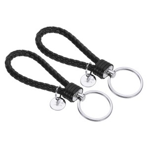 Unique Bargains Braided PU Leather Wallet Keychain with Stainless Steel Key Rings 2 Pcs - 1 of 3