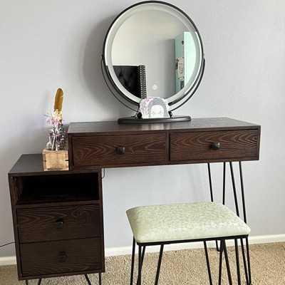 Costway Vanity Table Set Lighted Mirror Storage Drawer Shelf Cushion Stool  : Target