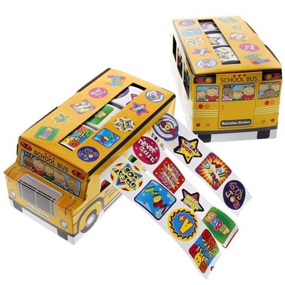 Juvale 1080 Count Reward Stickers for Students with School Bus Dispenser, 6 Sticker Rolls, 5.75 x 2.75 x 2.5 In