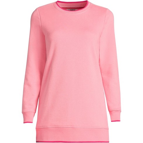 Lands' End Women's Serious Sweats Crewneck Long Sleeve Sweatshirt Tunic - X  Large - Salt Washed Pink/Hot Pink Mix