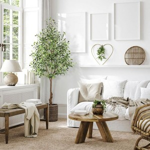 Gikpal 6ft Artificial Olive Tree – Realistic Faux Olive Tree with 1440 Leaves & Black Pot, Indoor Greenery for Living Room, Office, or Home Décor - 1 of 4