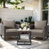 POCASSY 3PCS Patio Furniture Set with Wicker Patio Chair, All Weather Brown Wicker Rattan Outdoor Bistro Set Outdoor Club Chairs with Metal End Table - 2 of 4