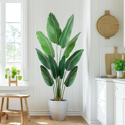 Boersma Artificial Bird of Paradise Plant Fake Banana Leaf Plant for Indoors and Outdoors, Faux Palm Tree with Plastic Pot for Office, 2 Pack
