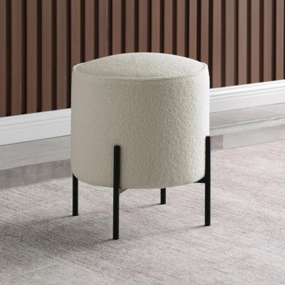 Sapphtopaz 15.5" Modern Round Ottoman Foot Stool Small Vanity Stool with Metal Legs Small Ottoman Shoe Bench for Living Room, Bedroom, Entryway, Beige