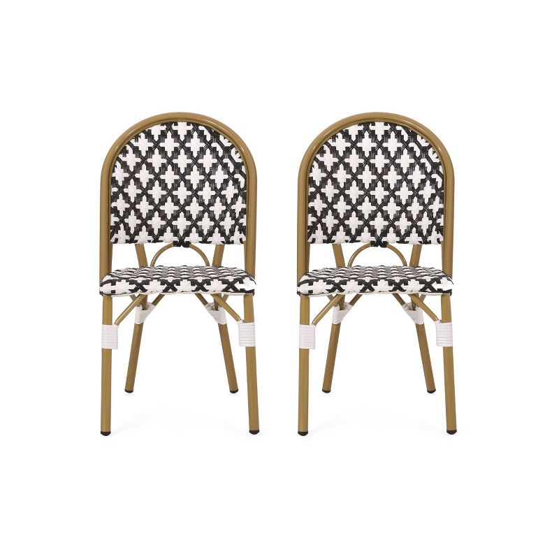 Louna 2pk Outdoor French Bistro Chairs with Bamboo Finish - Black/White - Christopher Knight Home, 1 of 12