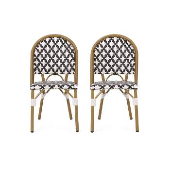 Louna 2pk Outdoor French Bistro Chairs with Bamboo Finish - Black/White - Christopher Knight Home