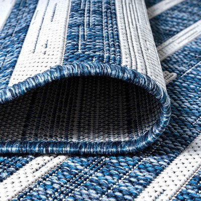2'-2" x 8' Blue and Ivory Synthetic Stripe Runner Rug
