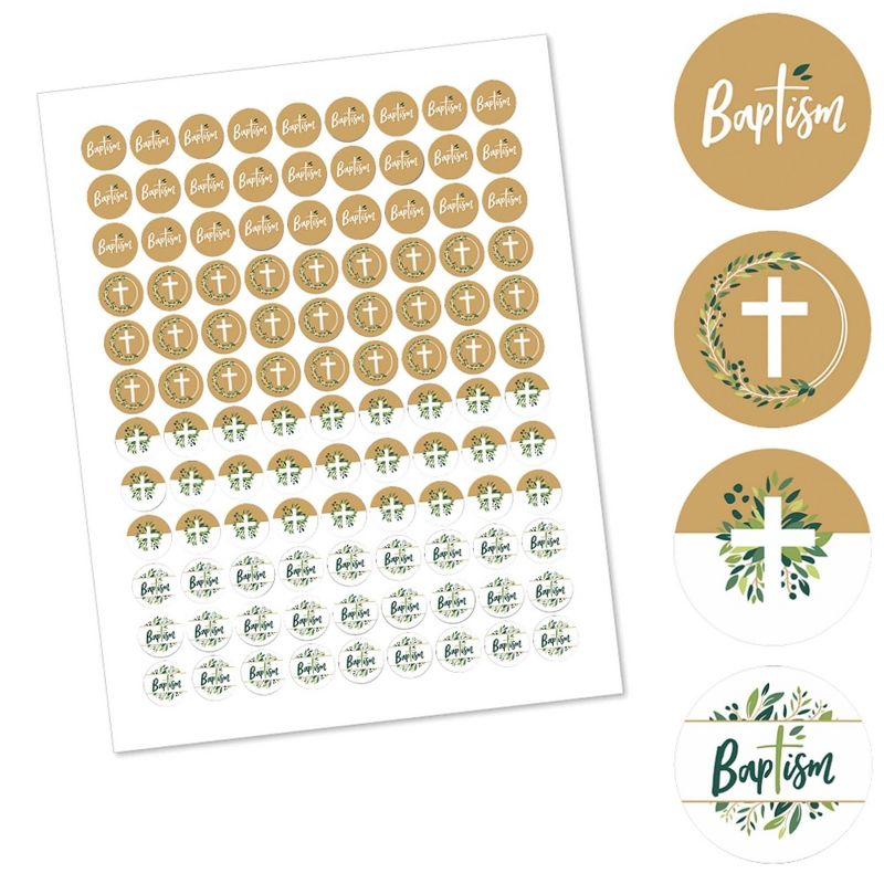Big Dot of Happiness Baptism Elegant Cross - Religious Party Round Candy Sticker Favors - Labels Fits Chocolate Candy (1 sheet of 108), 2 of 7