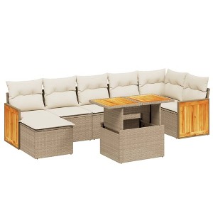 vidaXL Garden Sofa Set Beige PE rattan Large Adjustable Armrests - 1 of 4