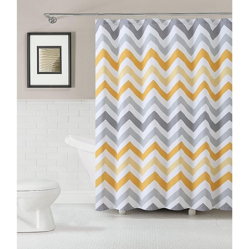 Cotton Chevron Fabric Shower Curtains, Teal Yellow Gray Shower Curtain
