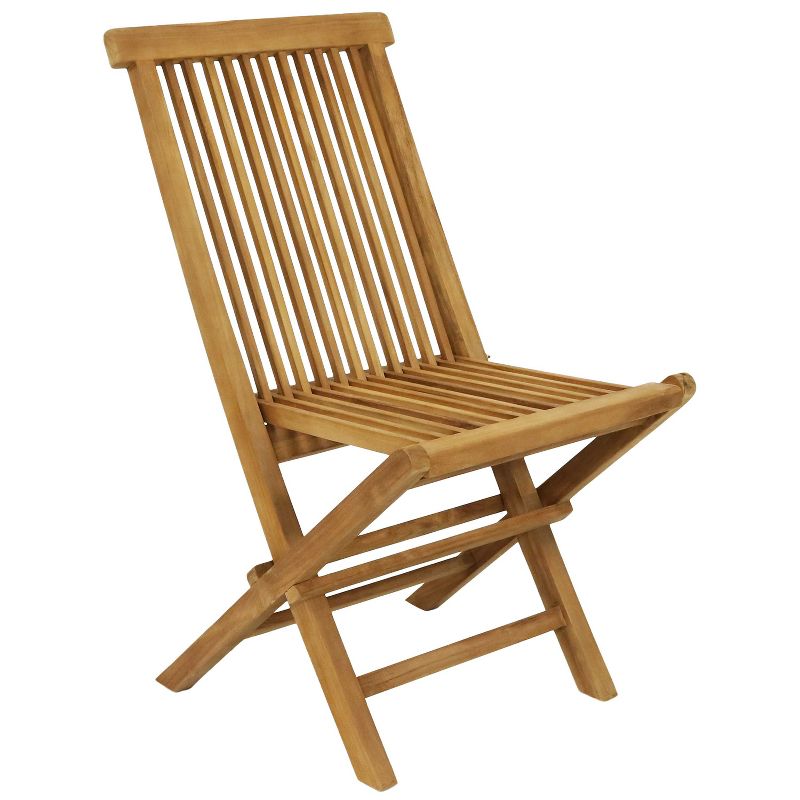 Sunnydaze Outdoor Solid Teak Wood with Stained Finish Hyannis Folding Dining Chairs - Light Brown, 1 of 13