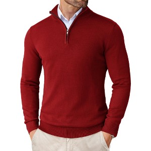 COOFANDY Men's Quarter Zip Up Sweaters Slim Fit Lightweight Mock Neck Pullover Casual Polo Sweaters - 1 of 4