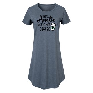 Women's - Instant Message - This Auntie Needs Her Coffee Graphic T-shirt Dress - 1 of 4