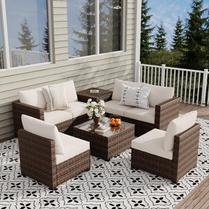 Acekool 8-Piece Outdoor Patio Conversation Set with Thick Cushions, Tempered Glass Coffee Table, and Storage for Garden, Porch & Backyard - 1 of 4