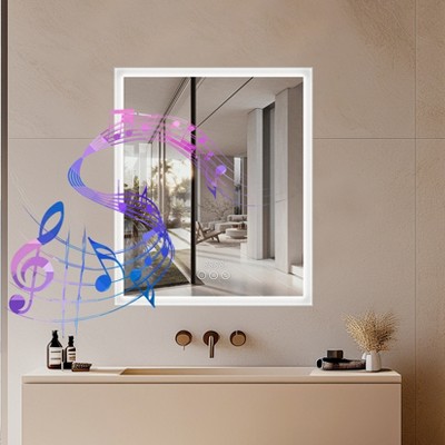 ARTLOGE Aluminum Led Bathroom Mirror Cabinet Bluetooth Speaker Anti-Fog Makeup Mirror