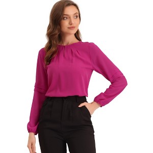 INSPIRE CHIC Women's Chiffon Semi Sheer Keyhole Neck Elegant Work Blouse - 1 of 4