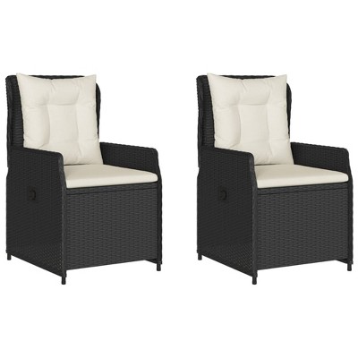 vidaXL Black Poly Rattan Reclining Patio Chairs - Set of 2 with Cushions - Outdoor Deck/Lounge Garden Furniture Adjustable