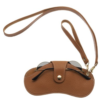 Unique Bargains PU Leather Glasses Case Holder with Neck and Wrist Lanyard 7" x 4"
