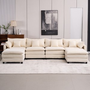 131.89" Chenille Upholstery Modular U-Shaped Sectional Sofa, 6-Piece Free Combination Couch - 1 of 4